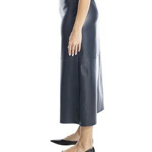 Max Studio Black Faux Leather A-Line Midi Skirt